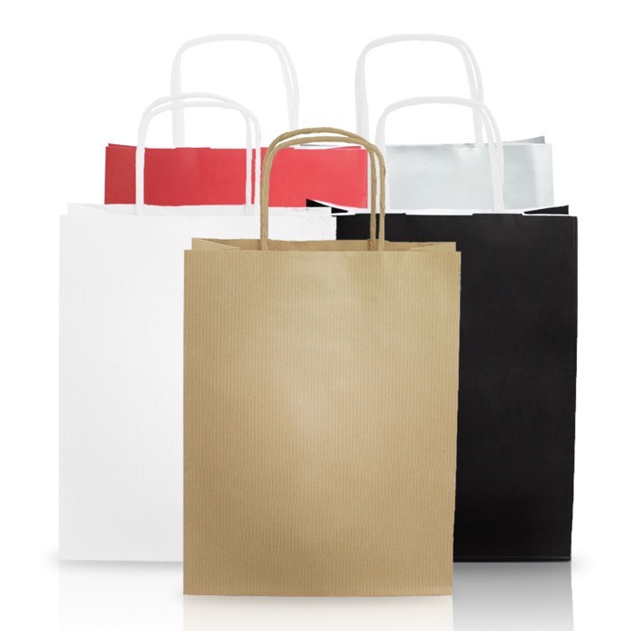 Bolsa de papel kraft en varios colores con asas cortas 90 g/m2 vista detalle 7