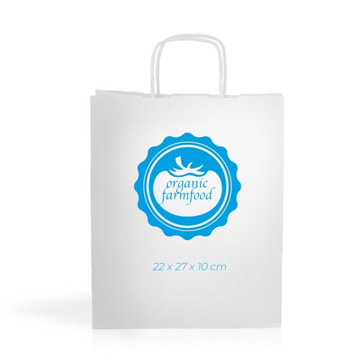 Bolsa clásica de papel kraft con asas cortas y gramaje 90 g/m2 vista con logo impreso Bolsa clásica de papel kraft con asas cortas y gramaje 90 g/m2 vista con logo impreso