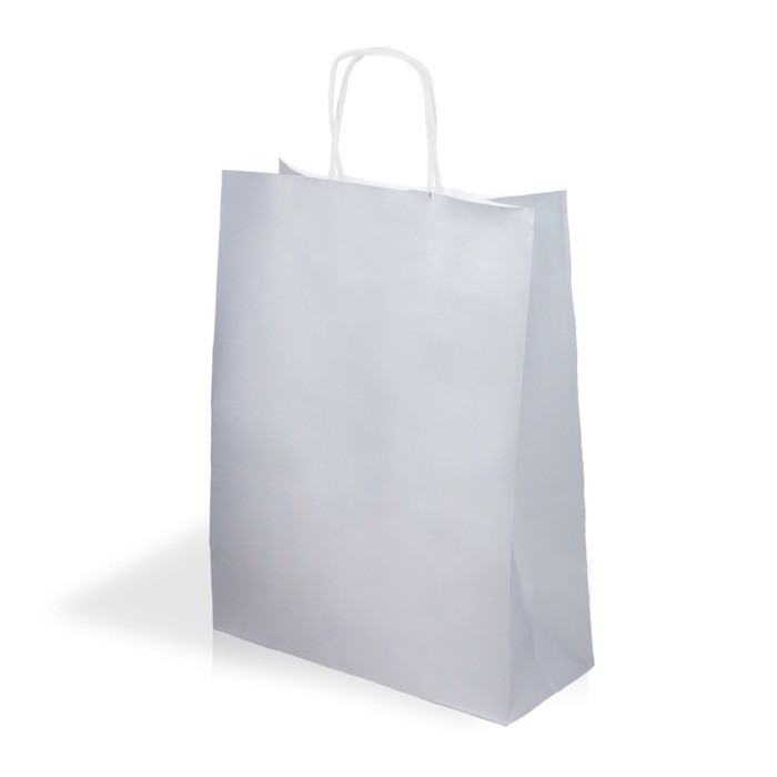 Bolsa de papel kraft en varios colores con asas 90 g/m2 color plateado vista 2 Bolsa de papel kraft en varios colores con asas 90 g/m2 color plateado vista 2