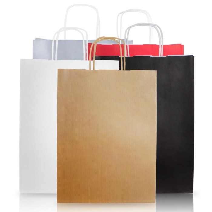 Bolsa de papel kraft en varios colores con asas 90 g/m2 Bolsa de papel kraft en varios colores con asas 90 g/m2