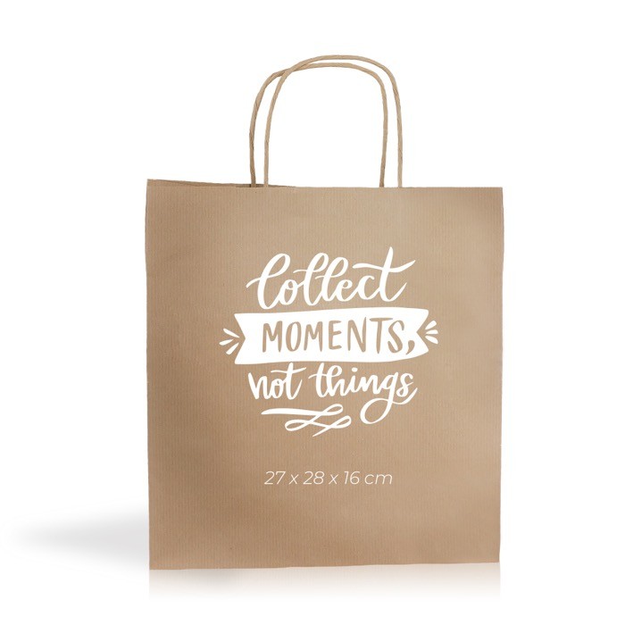 Bolsa para la compra de papel kraft con fuelle ancho 100 g/m2 color natural vista con logo impreso