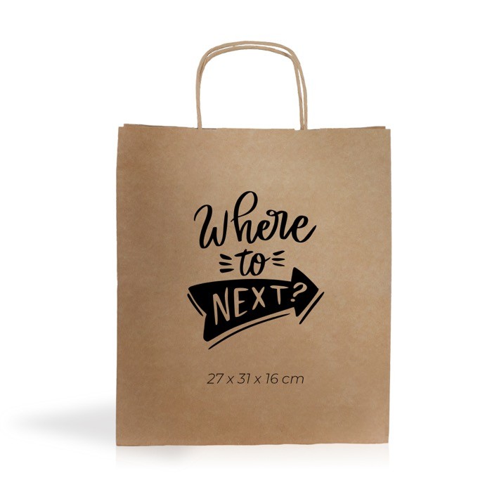 Bolsa clásica de kraft con espacioso tamaño y asas 115 g/m2 color natural vista con logo impreso