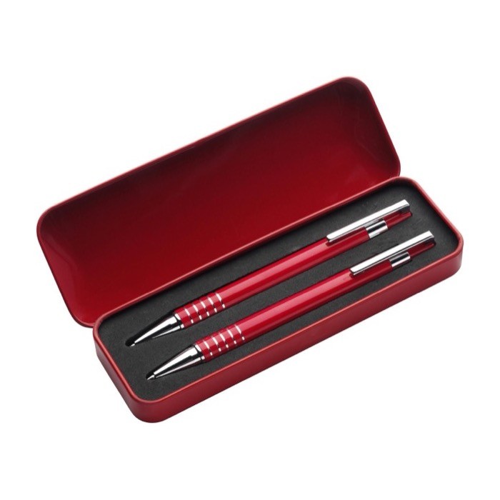 Estuche de metal con 1 portaminas y 1 bolígrafo tinta negra primera vista Estuche de metal con 1 portaminas y 1 bolígrafo tinta negra primera vista