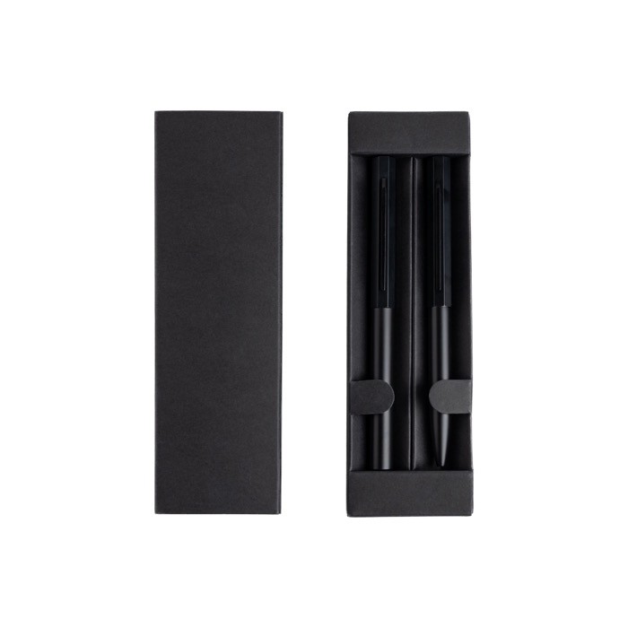 Set de bolígrafo y roller de aluminio con diseño hexagonal tinta negra color negro vista 1 Set de bolígrafo y roller de aluminio con diseño hexagonal tinta negra color negro vista 1