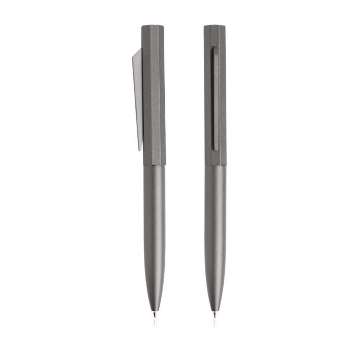 Set de bolígrafo y roller de aluminio con diseño hexagonal tinta negra color antracita vista 2 Set de bolígrafo y roller de aluminio con diseño hexagonal tinta negra color antracita vista 2