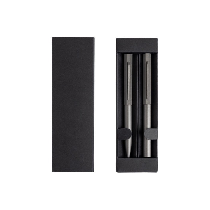 Set de bolígrafo y roller de aluminio con diseño hexagonal tinta negra color antracita vista 4 Set de bolígrafo y roller de aluminio con diseño hexagonal tinta negra color antracita vista 4
