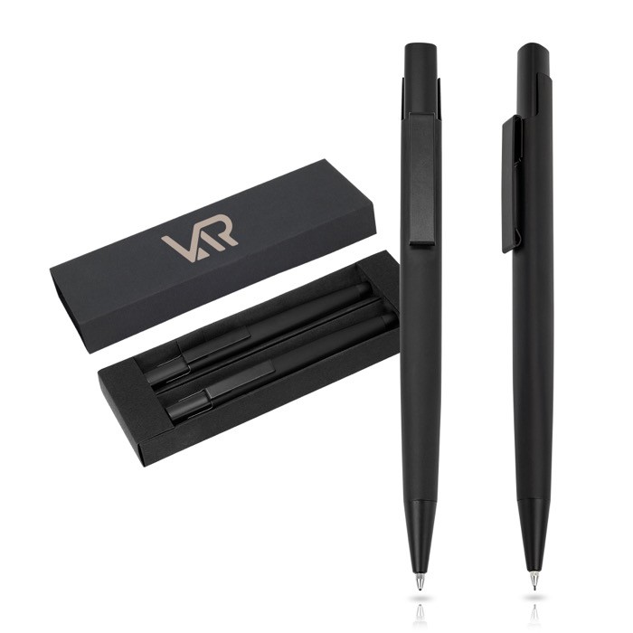 Set de bolígrafo y portaminas de aluminio con estuche tinta negra
