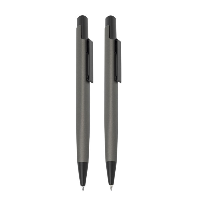 Set de bolígrafo y portaminas de aluminio con estuche tinta negra vista 1