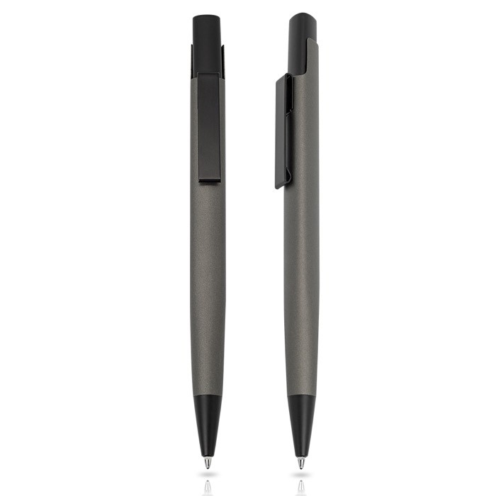 Set de bolígrafo y portaminas de aluminio con estuche tinta negra color gris oscuro vista 1