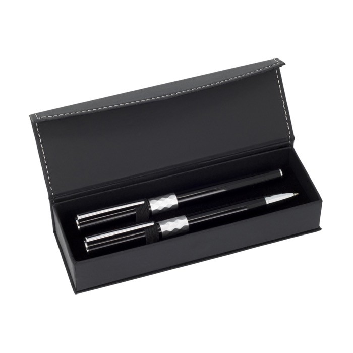 Set de bolígrafo y roller de metal de diseño con caja tinta negra Set de bolígrafo y roller de metal de diseño con caja tinta negra