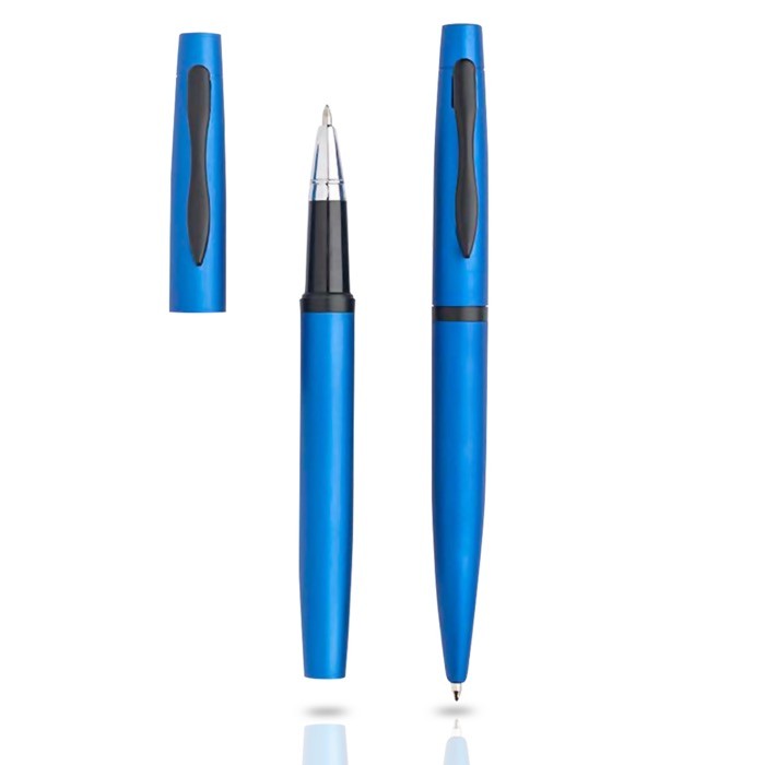 Set de bolígrafo y roller con caja de regalo a juego tinta azul color azul real vista 1