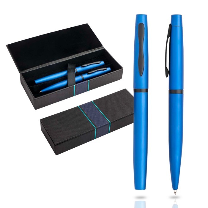 Set de bolígrafo y roller con caja de regalo a juego tinta azul color azul real