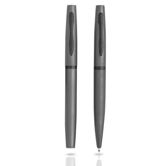 Set de bolígrafo y roller con caja de regalo a juego tinta azul color gris oscuro