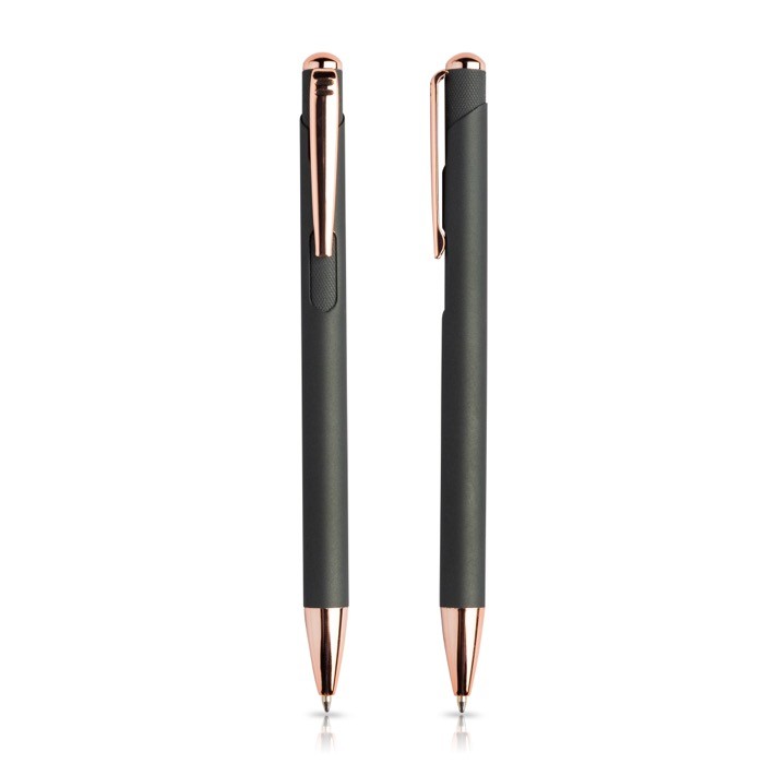 Set de bolígrafo y portaminas con detalles de metal tinta azul color oro rosa vista 2