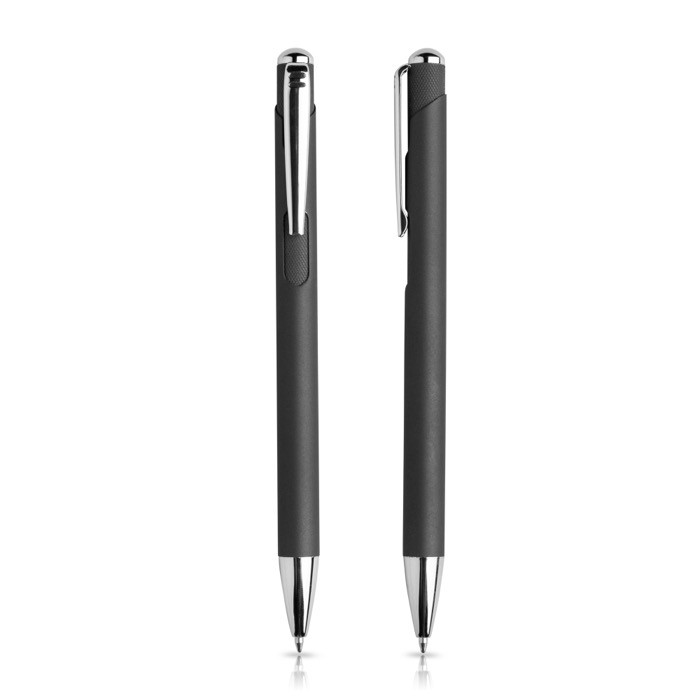 Set de bolígrafo y portaminas con detalles de metal tinta azul color plateado vista 2