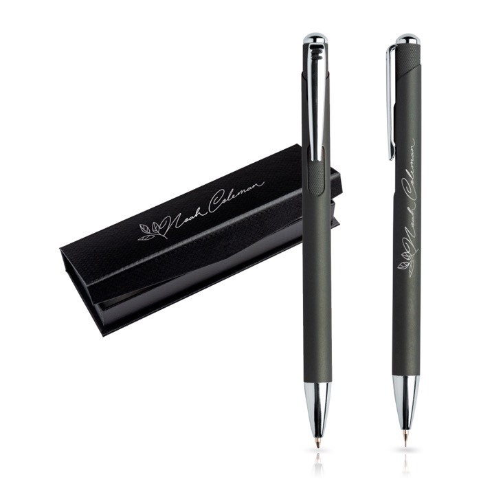 Set de bolígrafo y portaminas con detalles de metal tinta azul color plateado