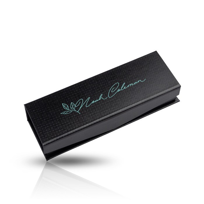 Set de bolígrafo y portaminas con detalles de metal tinta azul vista con logo impreso