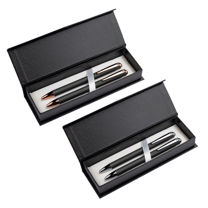 Set de bolígrafo y portaminas con detalles de metal tinta azul vista detalle 7