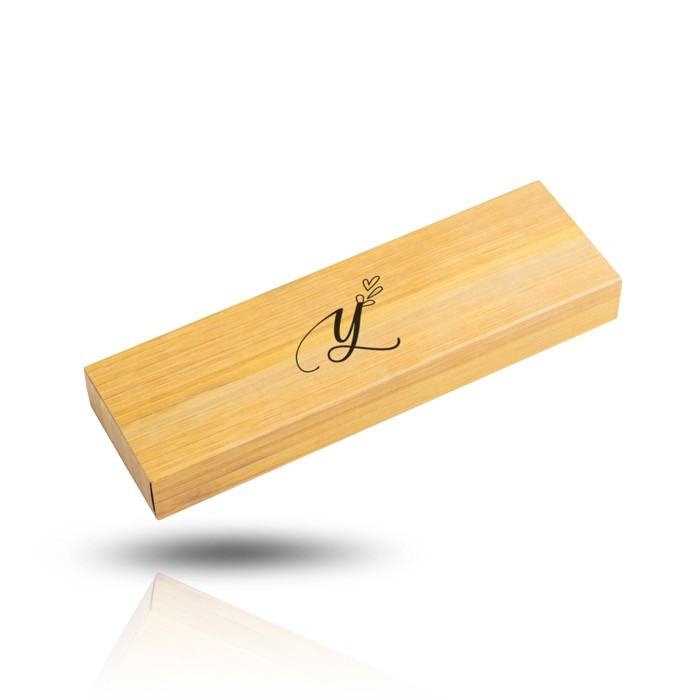 Bolígrafo y roller hechos de bambú con clip y estuche tinta azul color negro vista 1