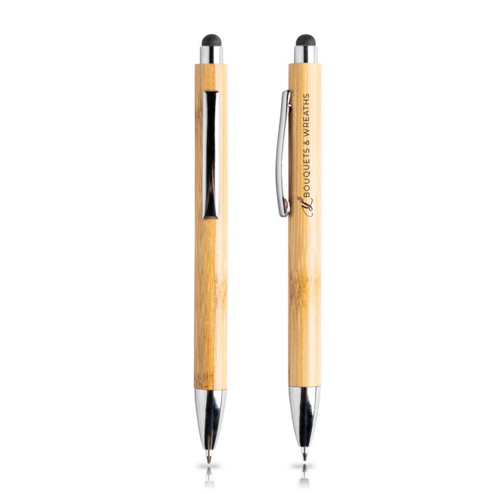 Bolígrafo y roller hechos de bambú con clip y estuche tinta azul color negro vista 2