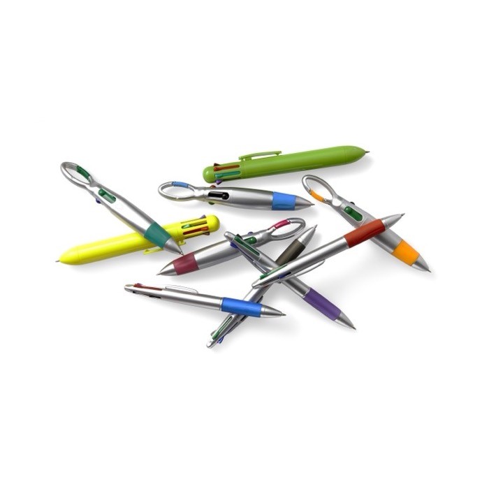 Bolígrafo de 4 colores con grip antideslizante y un mosquetón cuarta vista Bolígrafo de 4 colores con grip antideslizante y un mosquetón cuarta vista
