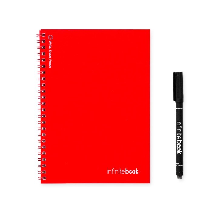 Libreta infinita con tapa flexible y rotulador A5 hojas lisas color rojo