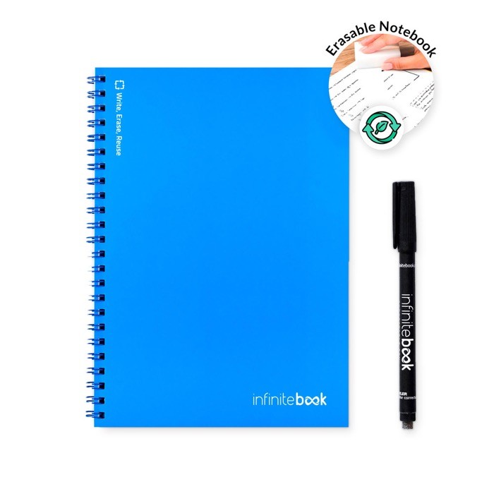 Libreta infinita con tapa flexible y rotulador A5 hojas lisas color azul real tercera vista
