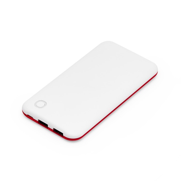 Batería externa bicolor con indicador luminoso de carga 10.000 mAh color rojo primera vista de uso
