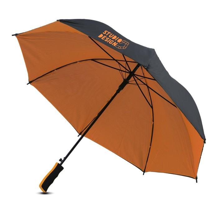 Paraguas automático con interior en colores y 8 paneles Ø103 color naranja vista con logo impreso