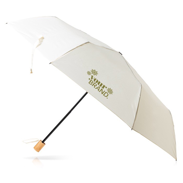 Paraguas manual de pongee y metal con funda y 8 paneles Ø97 color beige vista con logo impreso