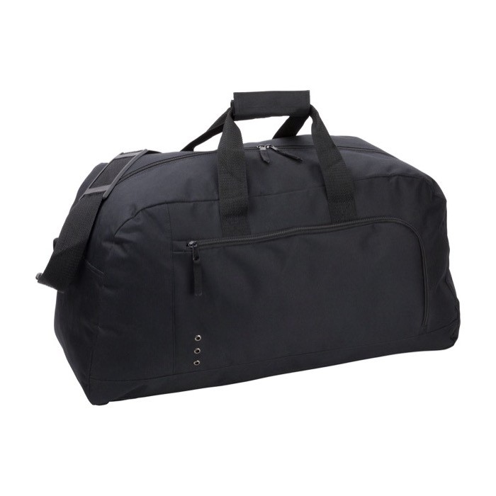 Bolsa de deporte con amplio bolsillo frontal y doble asas color negro tercera vista Bolsa de deporte con amplio bolsillo frontal y doble asas color negro tercera vista