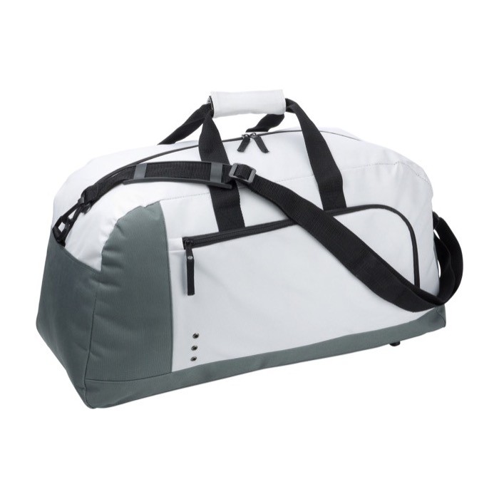 Bolsa de deporte con amplio bolsillo frontal y doble asas color blanco primera vista Bolsa de deporte con amplio bolsillo frontal y doble asas color blanco primera vista