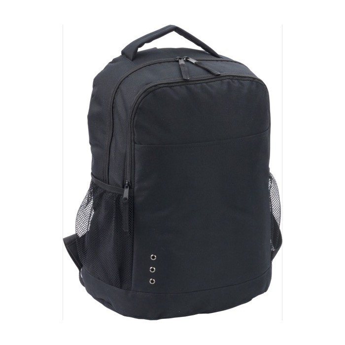 Mochila de poliéster 600D con varios bolsillos exteriores color negro segunda vista Mochila de poliéster 600D con varios bolsillos exteriores color negro segunda vista
