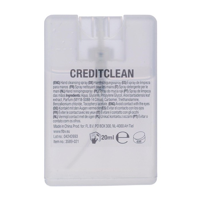 Spray de limpieza de manos con alcohol en forma rectangular segunda vista Spray de limpieza de manos con alcohol en forma rectangular segunda vista