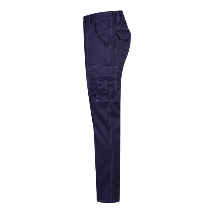 Pantalón multibolsillos unisex de algodón y poliéster 240 g/m2 color azul tercera vista Pantalón multibolsillos unisex de algodón y poliéster 240 g/m2 color azul tercera vista