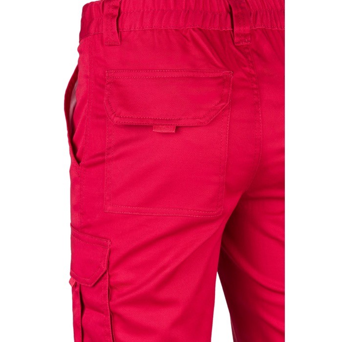 Pantalón multibolsillos unisex de algodón y poliéster 240 g/m2 color rojo sexta vista Pantalón multibolsillos unisex de algodón y poliéster 240 g/m2 color rojo sexta vista