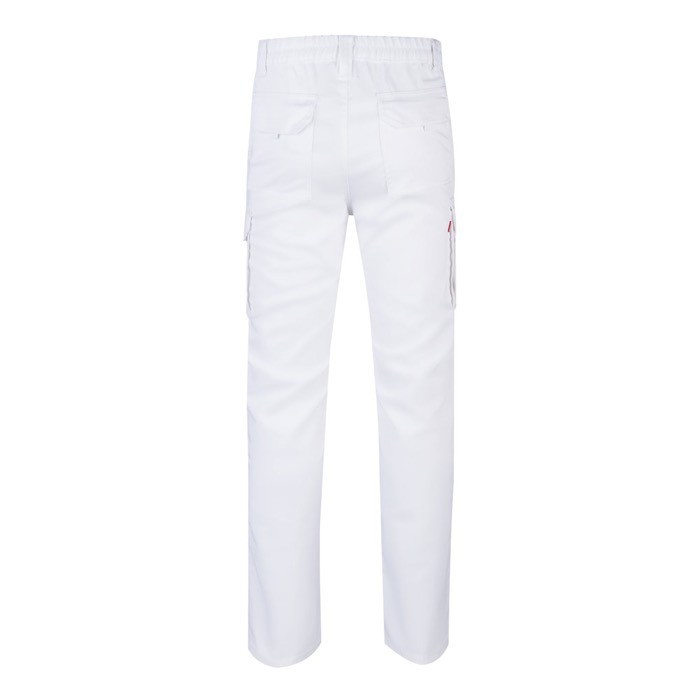 Pantalón multibolsillos unisex de algodón y poliéster 240 g/m2 color blanco segunda vista Pantalón multibolsillos unisex de algodón y poliéster 240 g/m2 color blanco segunda vista