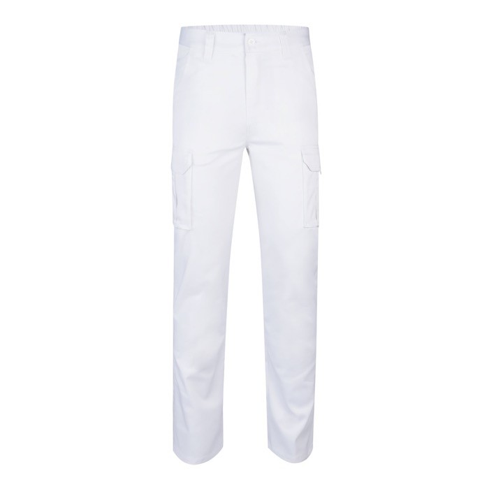 Pantalón multibolsillos unisex de algodón y poliéster 240 g/m2 color blanco Pantalón multibolsillos unisex de algodón y poliéster 240 g/m2 color blanco