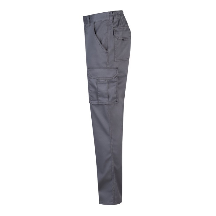 Pantalón multibolsillos unisex de algodón y poliéster 240 g/m2 color gris tercera vista Pantalón multibolsillos unisex de algodón y poliéster 240 g/m2 color gris tercera vista