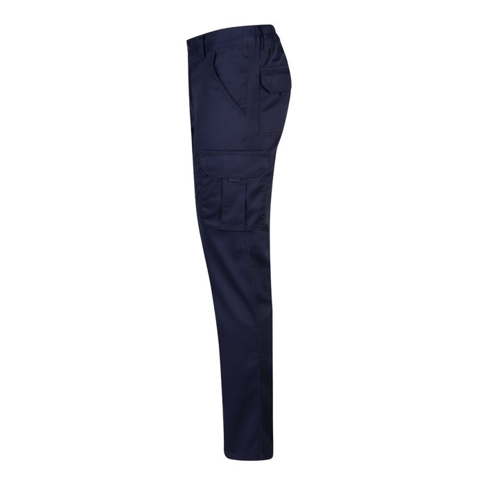 Pantalón multibolsillos unisex de algodón y poliéster 240 g/m2 color azul marino tercera vista Pantalón multibolsillos unisex de algodón y poliéster 240 g/m2 color azul marino tercera vista
