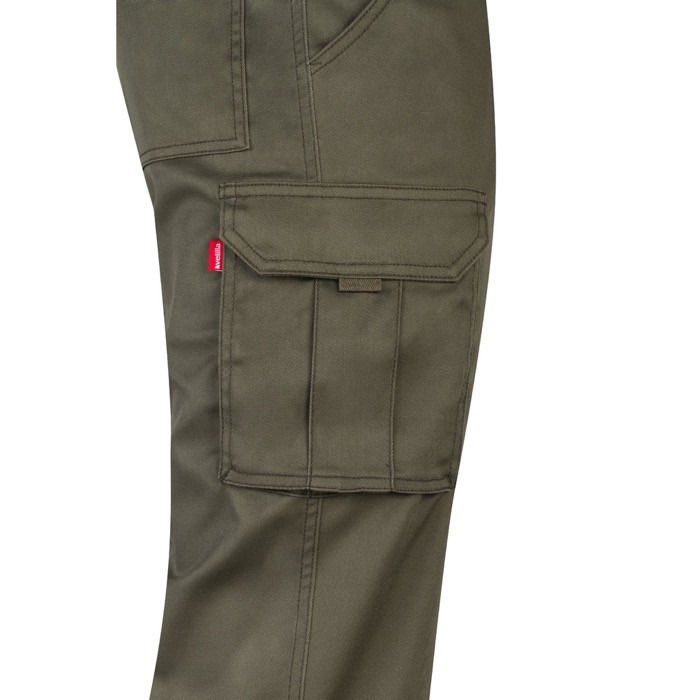 Pantalón multibolsillos unisex de algodón y poliéster 240 g/m2 color verde militar quinta vista Pantalón multibolsillos unisex de algodón y poliéster 240 g/m2 color verde militar quinta vista