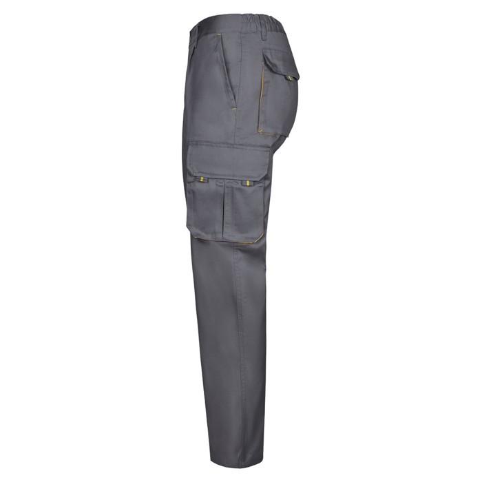 Pantalón de trabajo de sarga con varios bolsillos 200 g/m2 color amarillo tercera vista Pantalón de trabajo de sarga con varios bolsillos 200 g/m2 color amarillo tercera vista