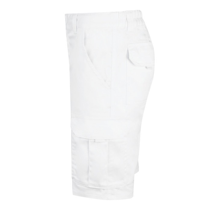 Bermudas elásticas con bolsillos de algodón y poliéster 240 g/m2 color blanco tercera vista Bermudas elásticas con bolsillos de algodón y poliéster 240 g/m2 color blanco tercera vista
