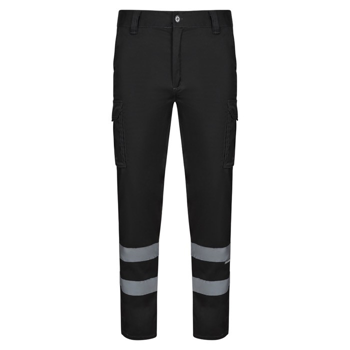 Pantalón de trabajo unisex con reflectantes 240 g/m2 color negro Pantalón de trabajo unisex con reflectantes 240 g/m2 color negro
