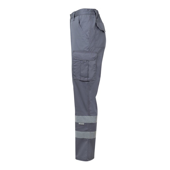 Pantalón de trabajo unisex con reflectantes 240 g/m2 color gris tercera vista Pantalón de trabajo unisex con reflectantes 240 g/m2 color gris tercera vista