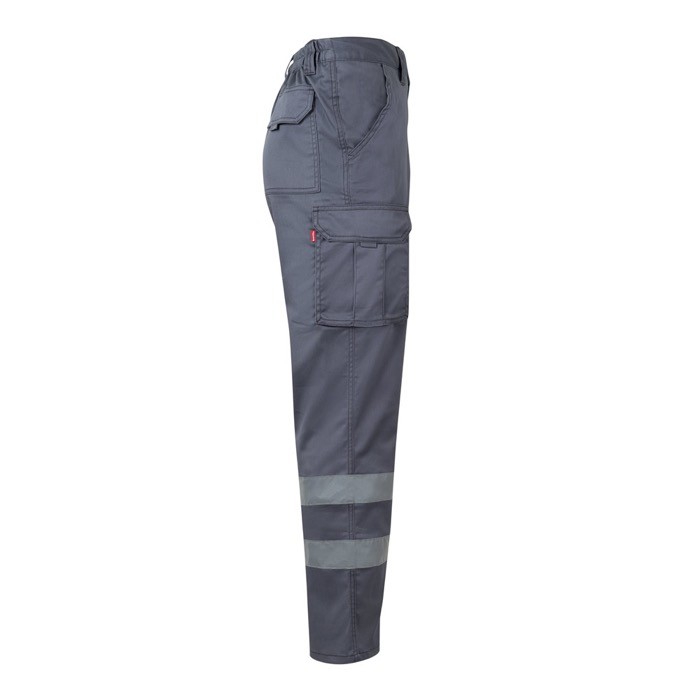 Pantalón de trabajo unisex con reflectantes 240 g/m2 color gris cuarta vista Pantalón de trabajo unisex con reflectantes 240 g/m2 color gris cuarta vista