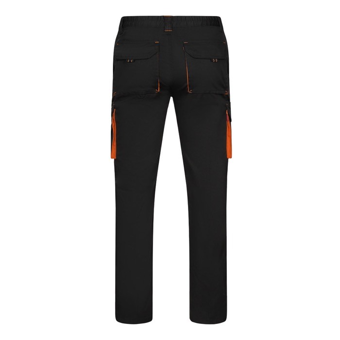 Pantalón laboral unisex bicolor en algodón y poliéster 240 g/m2 color naranja segunda vista Pantalón laboral unisex bicolor en algodón y poliéster 240 g/m2 color naranja segunda vista