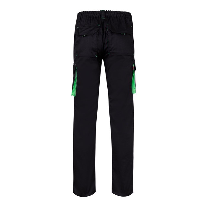 Pantalón laboral unisex bicolor en algodón y poliéster 240 g/m2 color verde segunda vista Pantalón laboral unisex bicolor en algodón y poliéster 240 g/m2 color verde segunda vista