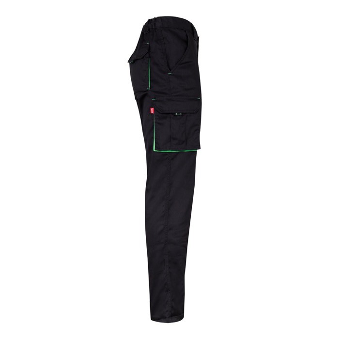 Pantalón laboral unisex bicolor en algodón y poliéster 240 g/m2 color verde cuarta vista Pantalón laboral unisex bicolor en algodón y poliéster 240 g/m2 color verde cuarta vista