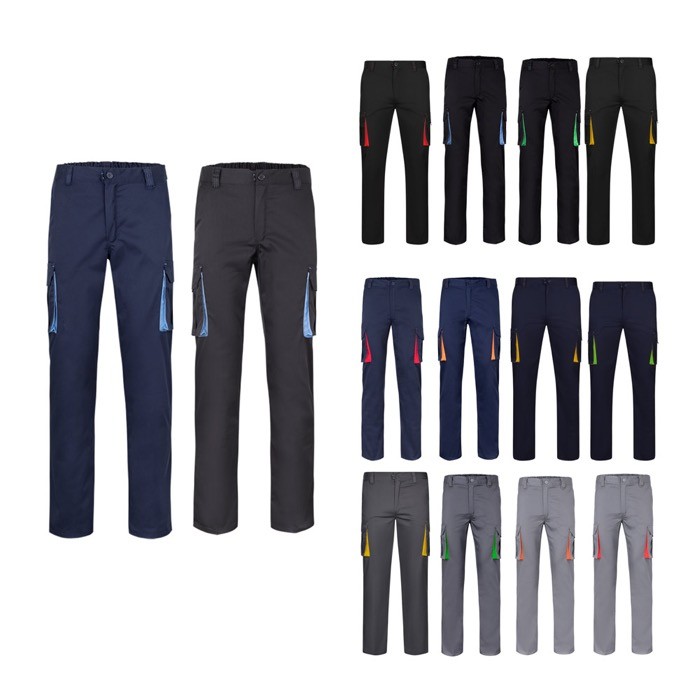 Pantalón laboral unisex bicolor en algodón y poliéster 240 g/m2 varios colores Pantalón laboral unisex bicolor en algodón y poliéster 240 g/m2 varios colores